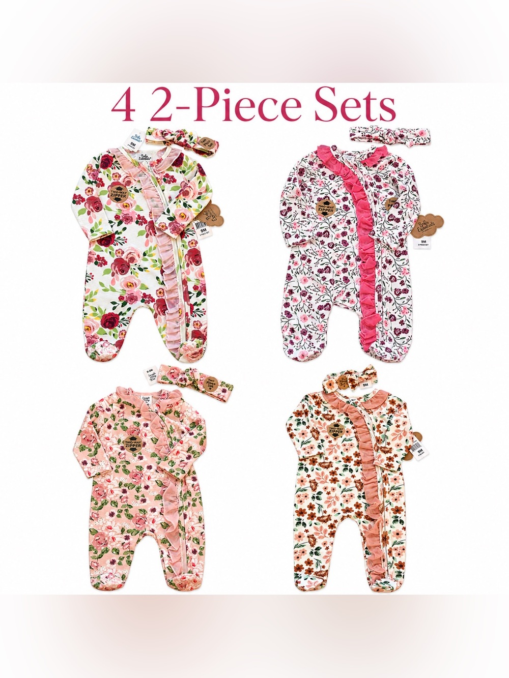 NWT Baby Essentials 9M  4- Two-Piece Footie Sets